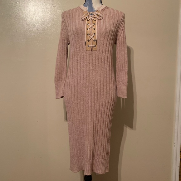 Chloe Dresses & Skirts - EUC Chloe Wool Linen Laceup Sweater Dress Size M